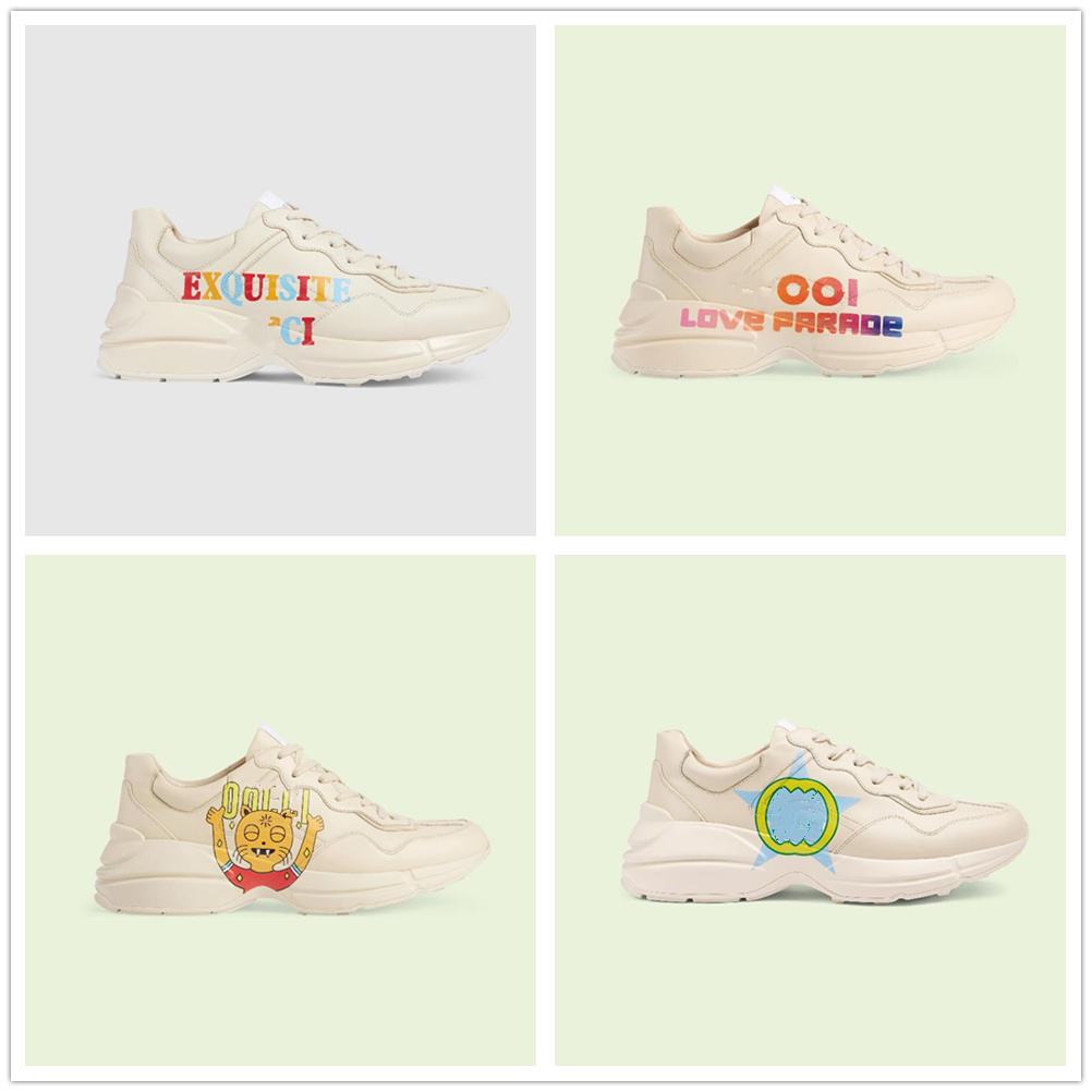 

2023 Rhyton Men Autumn Platform Running Sports Shoes PU Leather White Lace Up Women Vulcanize Shoes Luxury Designer Chunky Sneakers Double G 2G, C24 high quality