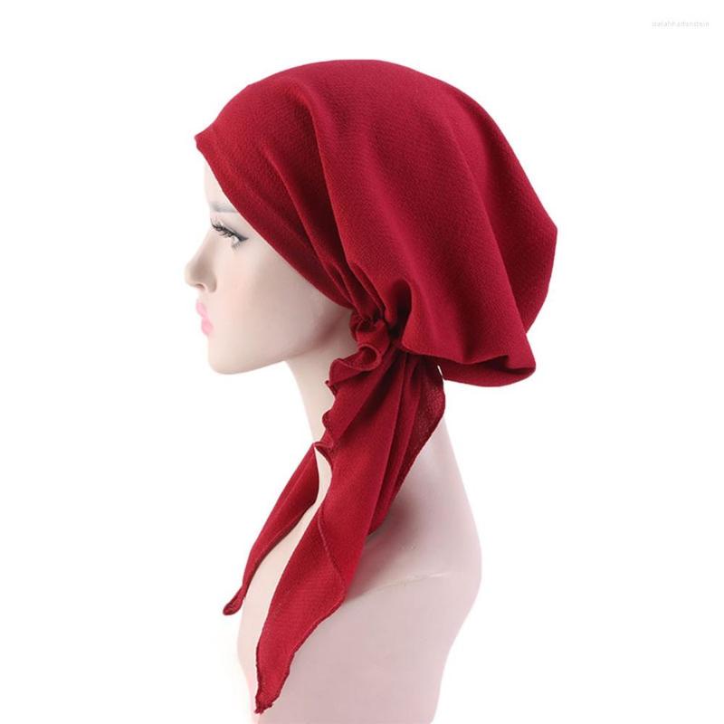 

Scarves Women's Cotton Turban Pre-tie Head Scarf Solid Color Chemo Cap