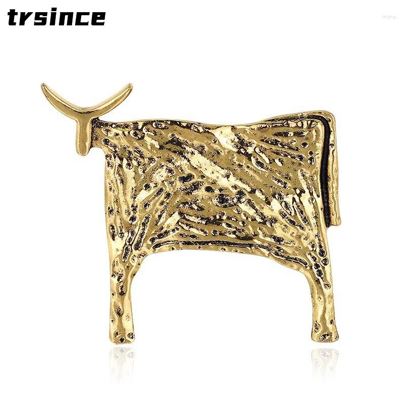 

Brooches Vintage Gold Color Silver Enamel Bullfight Brooch Cow For Women Unisex Animal Party Pin Gift Jewelry Accessories