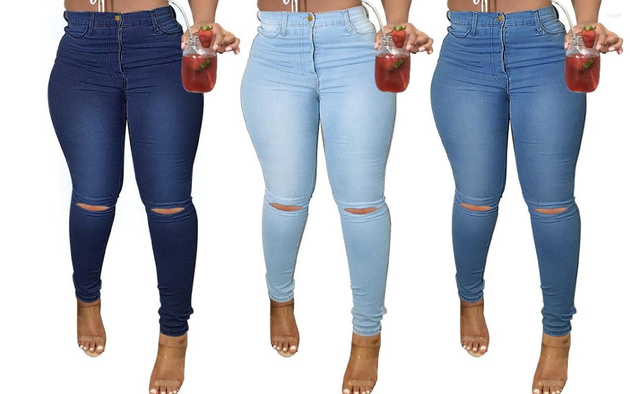 

Women' Jeans Fashion Street Style Solid Color High Waist Slim Ripped Denim Trousers Ladies Women' Clothing, Medium blue
