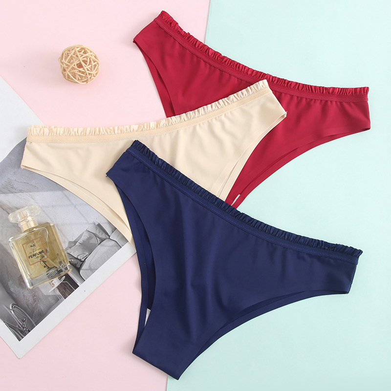 

Women's Panties 3pcs Seamless Women's Panties Sports Sexy Ladies Intimates Female Briefs Ice Silk Underpants Underwear For Women BANNIROU 221202, Brown-red-nude