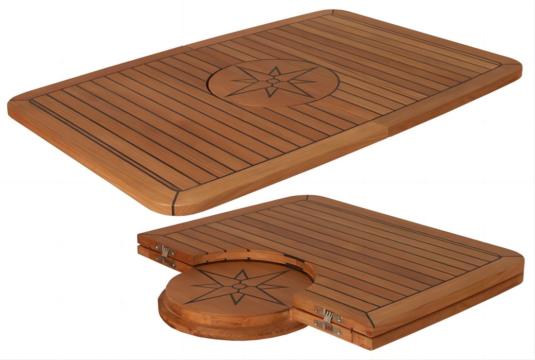 

Barrel Folding Teak Table Top Star Inlay 18.5/37.8x25.6 Inch Marine Boat RV