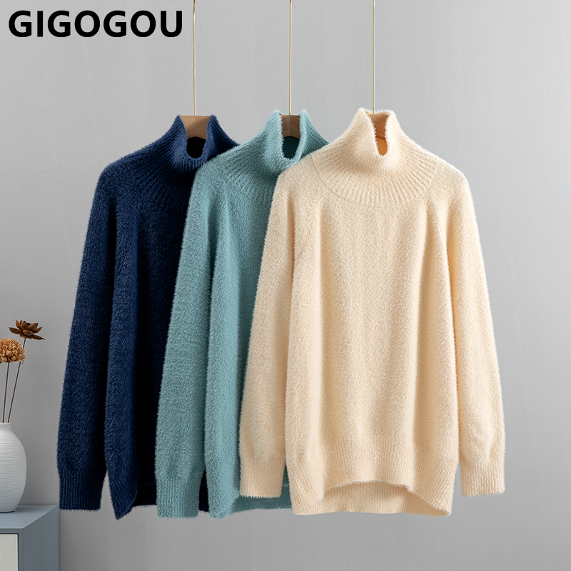 

Women's Sweaters GIGOGOU Women Autumn Winter Warm Turtleneck High Quality Soft Knitted Jumper Liades Loose Casual 221201, Purple