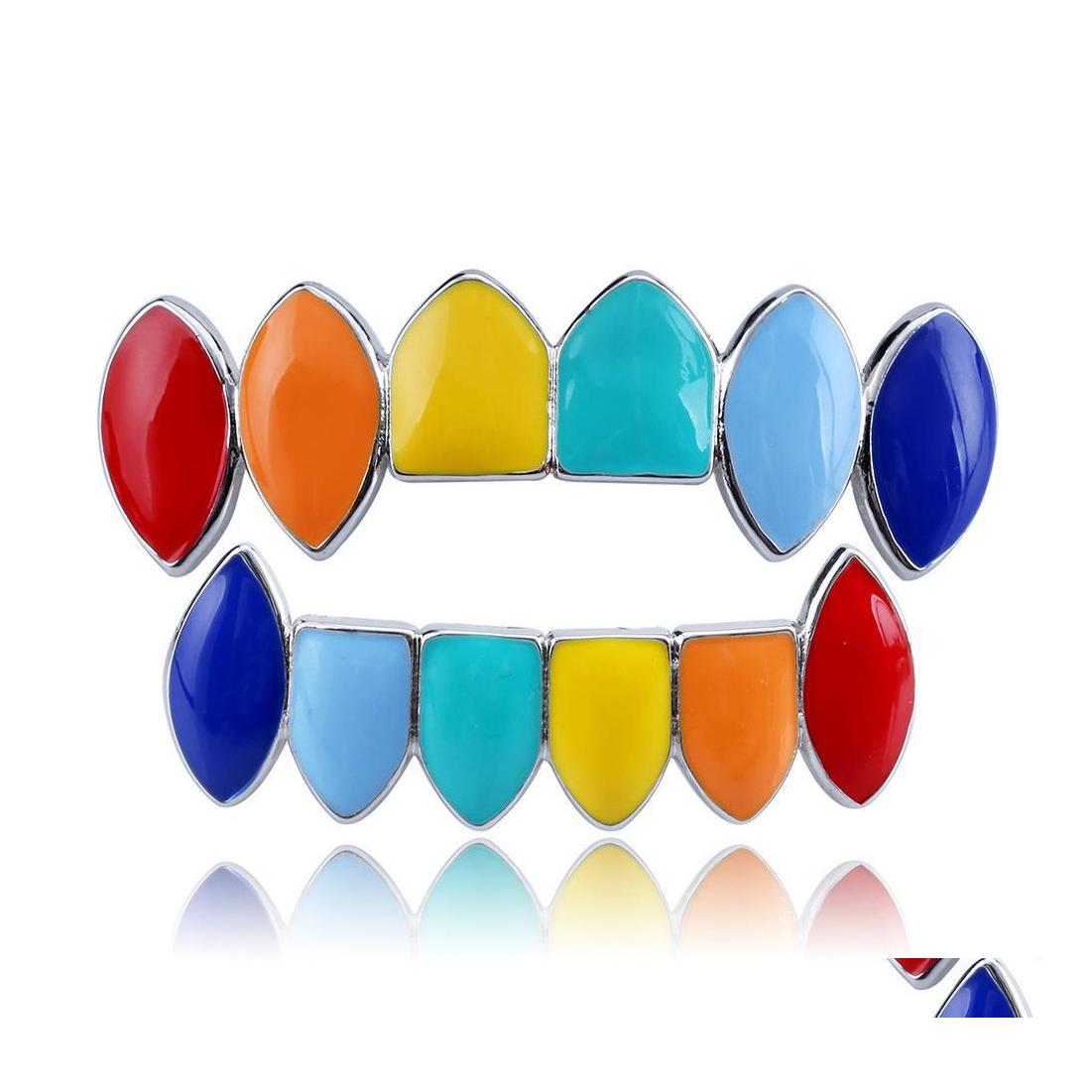 

Grillz Dental Grills Hip Hop Gold Sier Teeth Grillz Top Bottom Colorf Grills Dental Mouth Cosplay Party Tooth Rapper Jewelry Drop D Dh5Fi