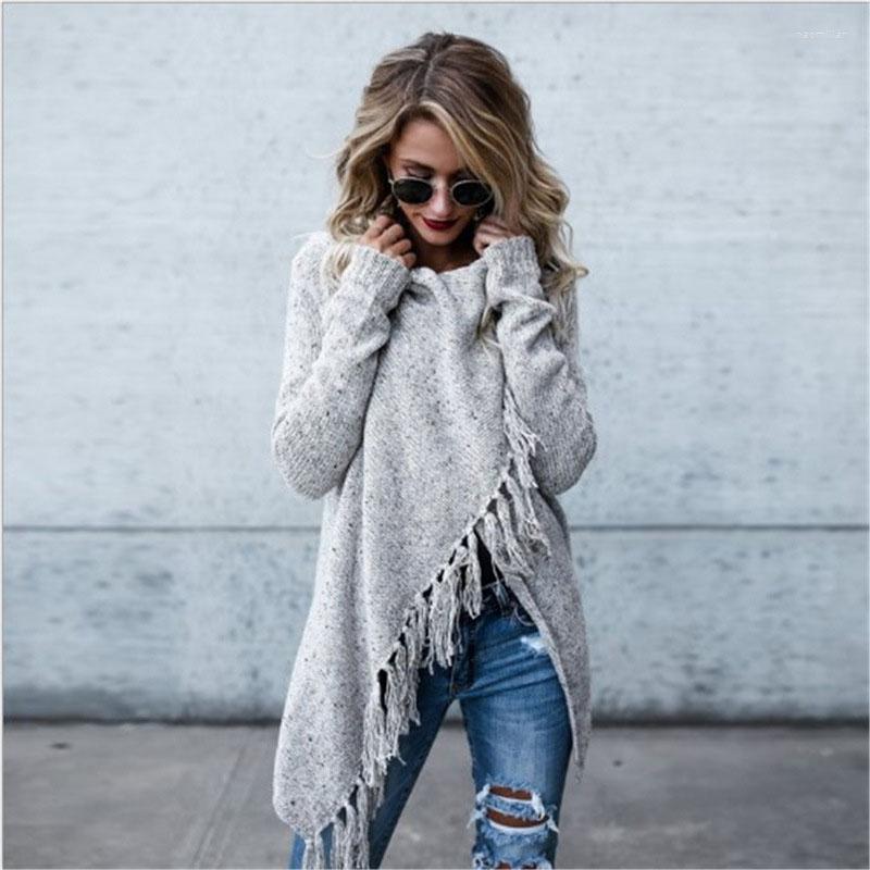 

Women' Sweaters 2022 Winter European American Style Street Women' Long Section Slim Tassel Jacket Fashion Irregular Sweater Female, Green