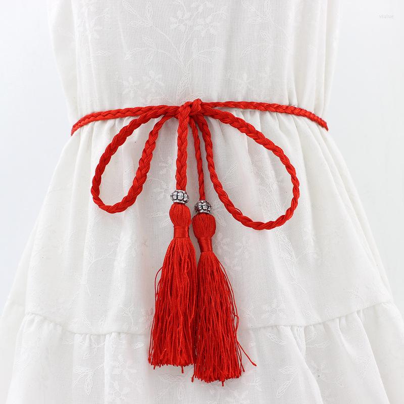 

Belts Style Decorative Belt Waist Chain Woven Tassel Cotton Silk, White