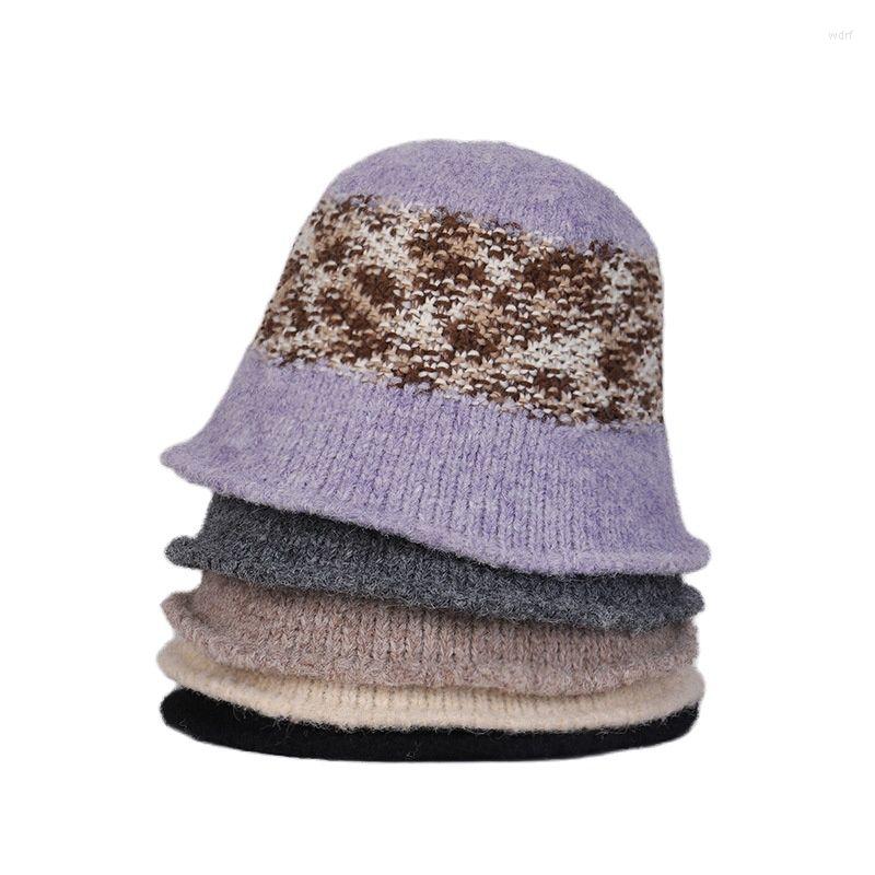 

Berets Autumn And Winter Hats Women's Woolen Thread Knitted Fisherman Fashion Youth Small Brim Pot, Black