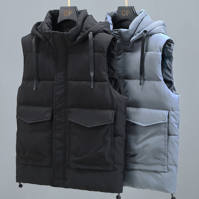 

Men's Vests Plus Size L8XL Autumn Winter Vest Men Cotton Sleeveless Jackets Hooded Casual Warm Thick Oversize Waistcoat Pockets 221202, Blue