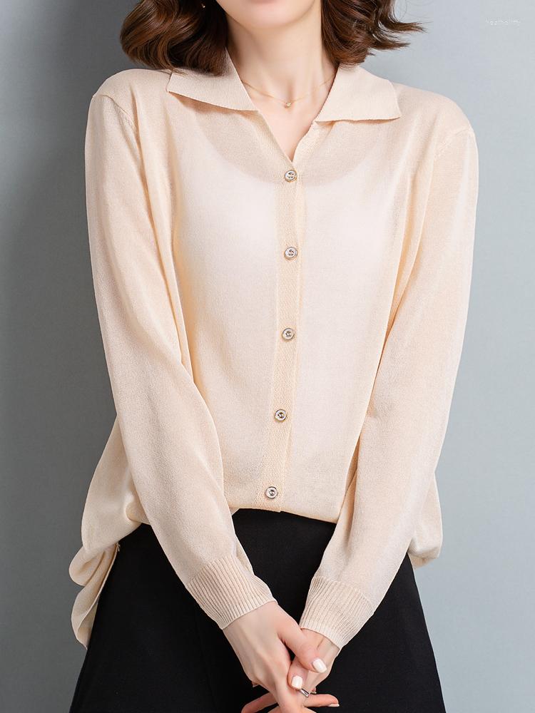 

Women's Knits Summer Cardigans Sweater Women Long Sleeve Hollow Knitted Sweaters Turn Down Collar Single-breasted Cardigan, Pink