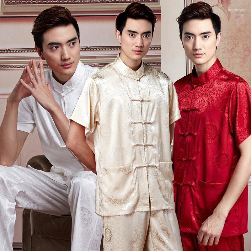 

Ethnic Clothing Chinese Tang Suit Casual Wear Chinoiserie Traditional Hanfu Satin Kongfu Taichi Training Shirts Pants Set Oversized Size