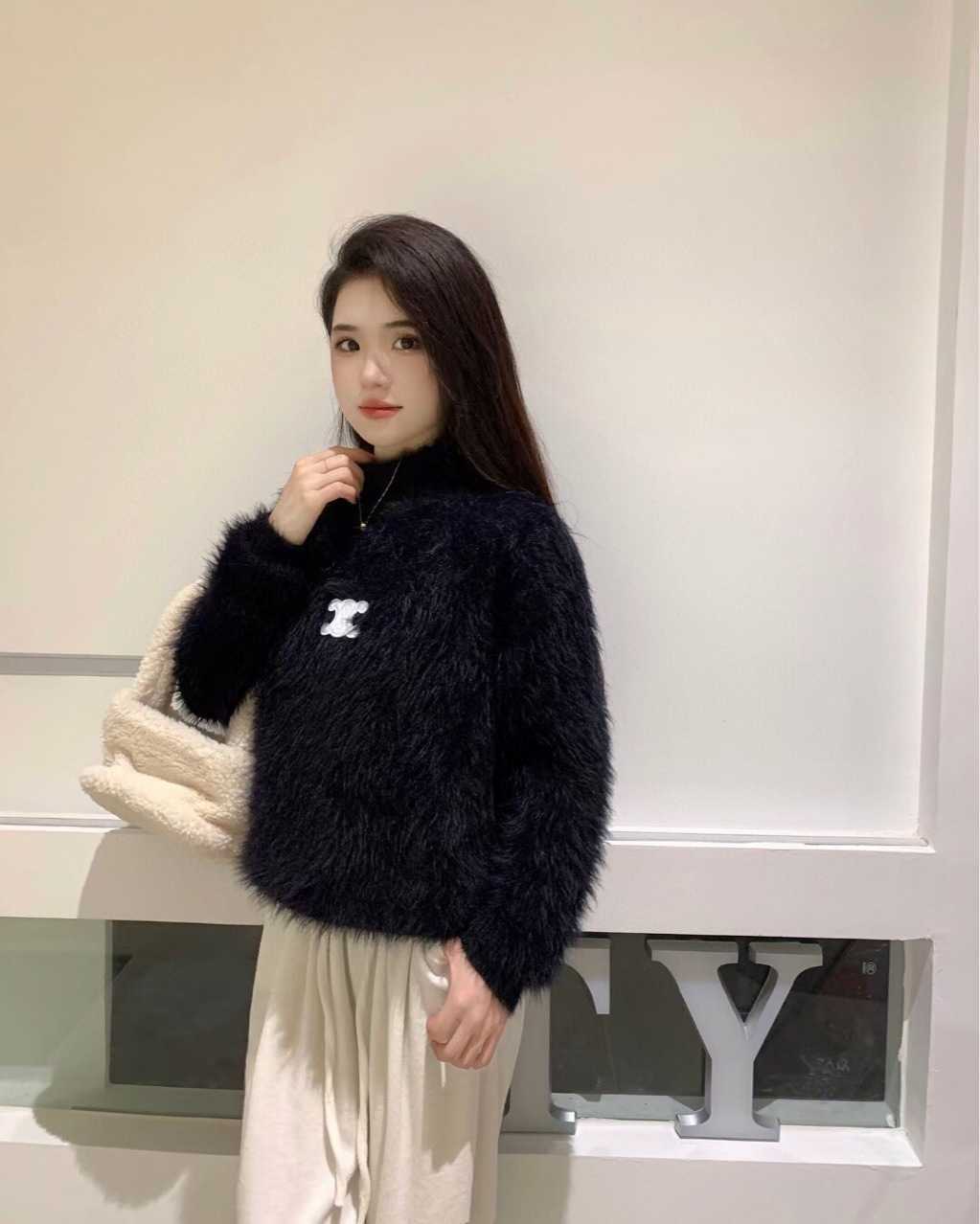 

Women's Jacket Sweater Coat Cell 22FW Celebrity Ce22 Autumn and Winter Slouchy Fashion Color Long Plush Slim VersatileElegant Classic Fashi, Black