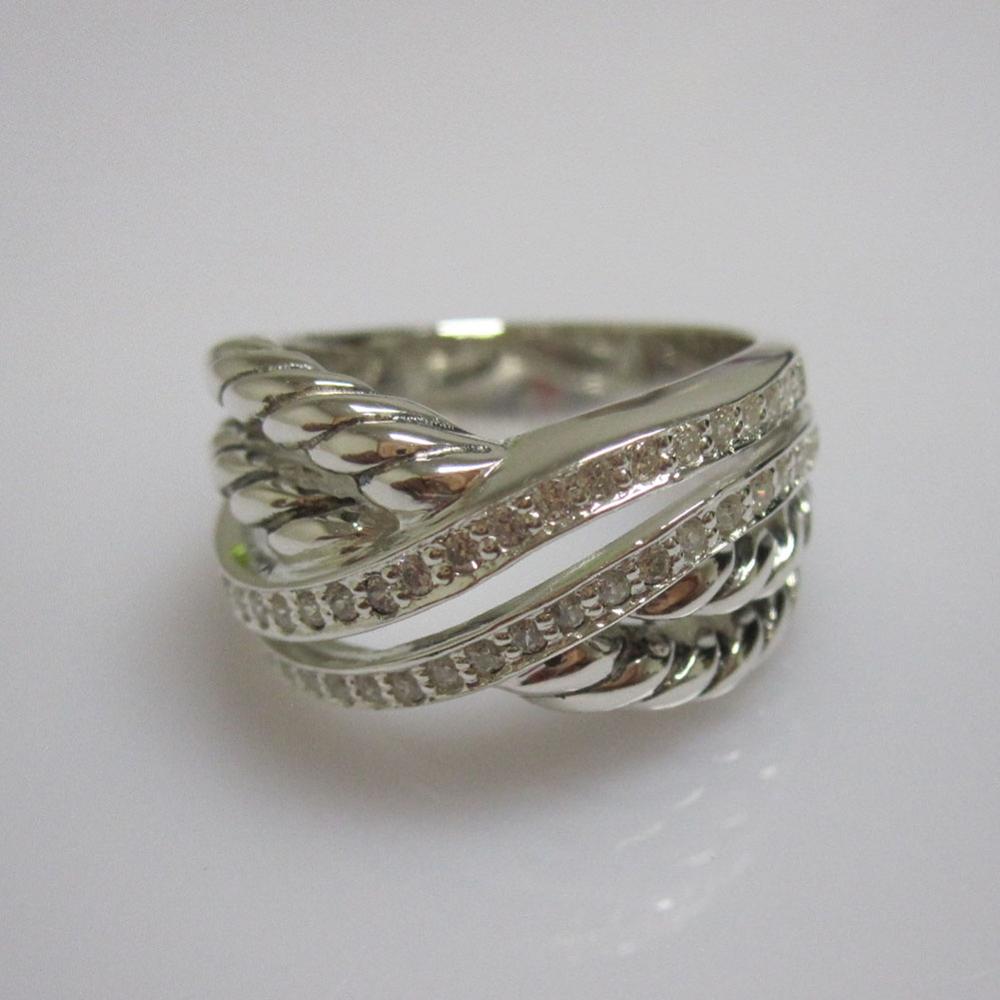 

Solid 925 Sterling Silver Rings for Women Pave Diamond Crossover Ring Design Brand Jewelry Christmas Gifts Birthday Gifts