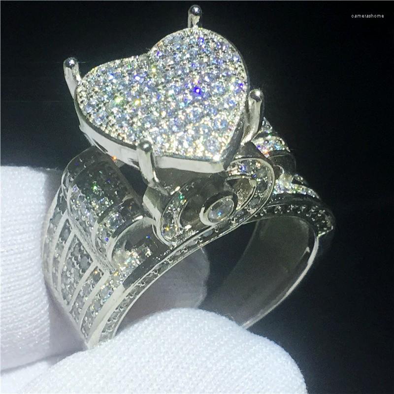 

Wedding Rings Hollow Heart Diamond Ring Silver Color Cz Engagement Band For Women Bridal Statement Party Jewelry