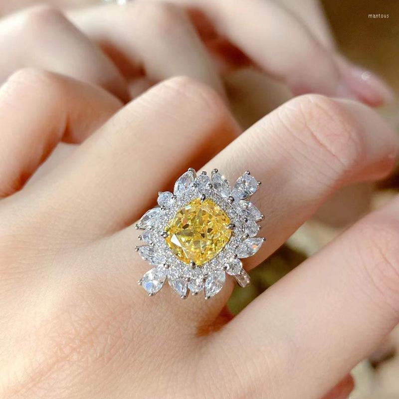 

Cluster Rings High Flower Finger Ring Zircon 925 Sterling Silver Engagement Wedding Band For Women Bridal Birthday Party Jewelry