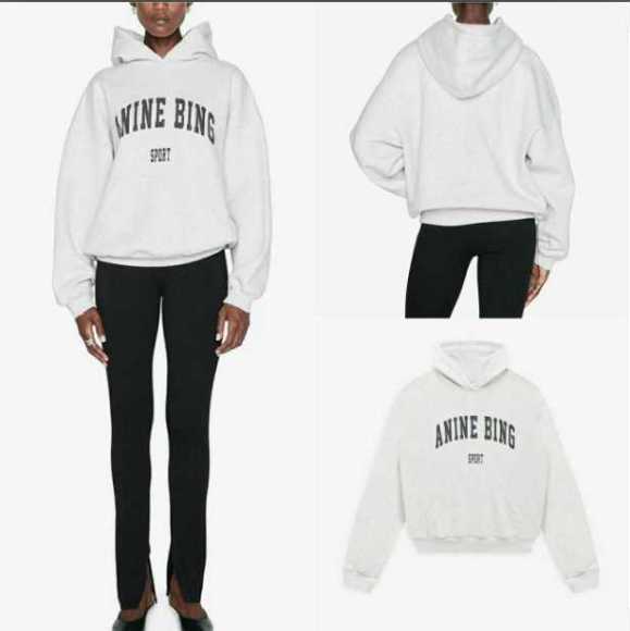 

Women's Hoodies Sweatshirts Anine Bing Women Designer Hoodie Sport Classic Hooded Print Fleece Sweatshirt Grey Fashion Pullover fghj gdf, Gray fleece