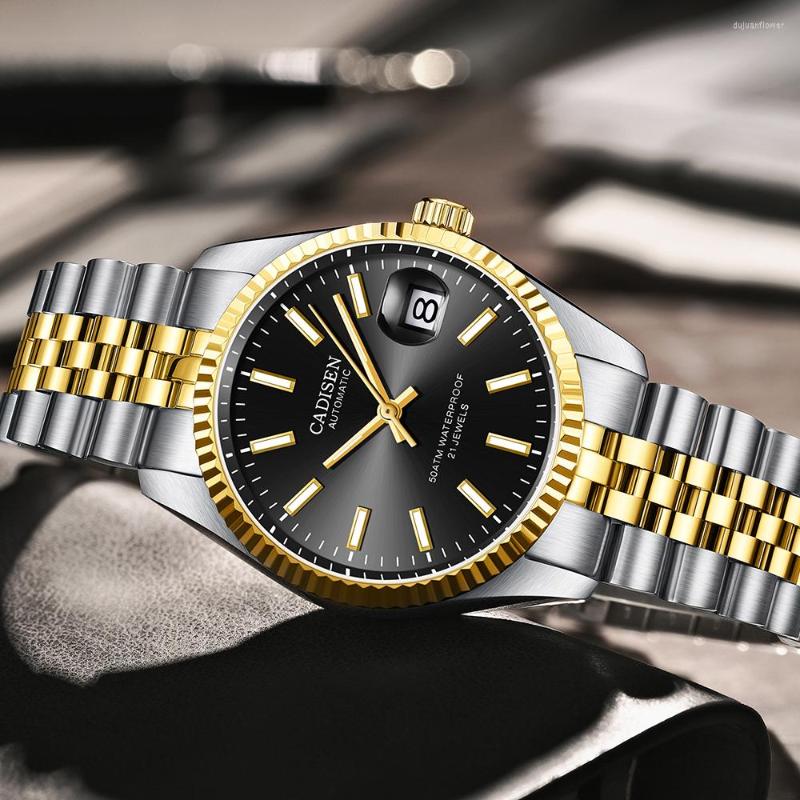 

Wristwatches 2022 Cadisen Men's Mechanical Watches Top Automatic Watch Men Business Wristwatch Mens NH35A Relogio Masculino, Gold