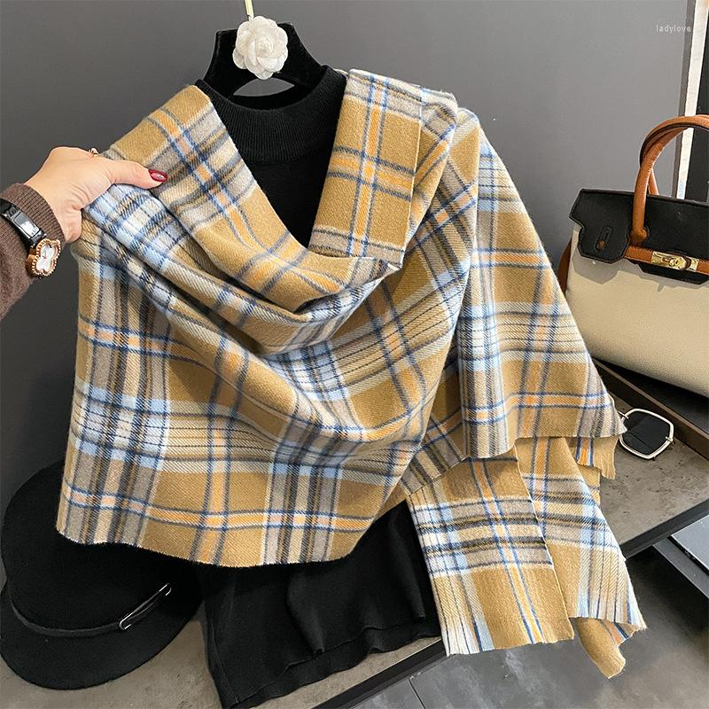 

Scarves Women's Winter English Check Double-sided Cashmere Shawl Korean Version Of The Student Scarf