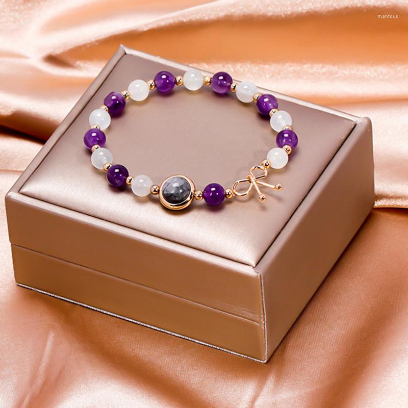 

Strand Moonstone Amethyst Bracelet White Crystal Slimfit Bracelets Beaded Jewelry For Women Fine Birthday Valentine's Day Gifts