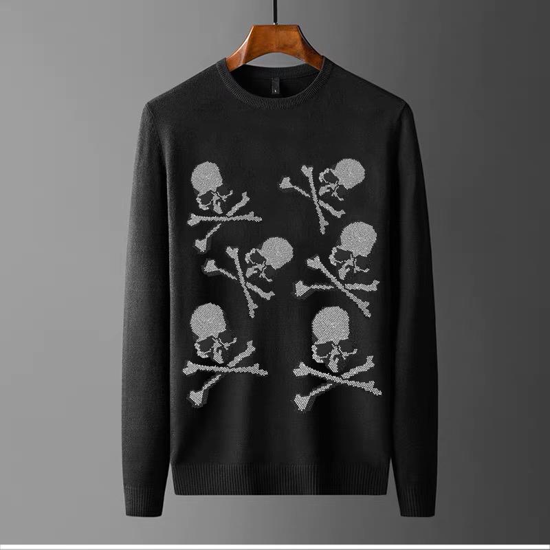 

Men's Sweaters Winter Warm Men Sweater Diamond Style Skull Knitted Pullover Tops Quality Fabric Cashmere White And Black, As shown asian size