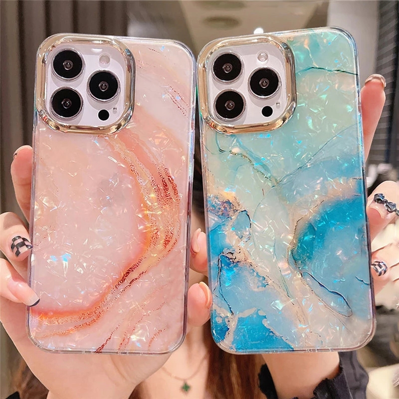 

Cases For iPhone 13 14 Pro Max Glitter Dream Shell Crack Marble Phone Case 12 11 Max XS XR 7 8 Plus 14 Shockproof Cover