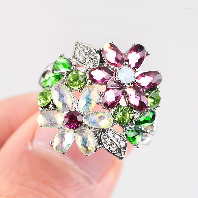 

Cluster Rings Fashion Large Female Flower Exquisite Colorful Leaf Accessories For Women Men Party Gifts