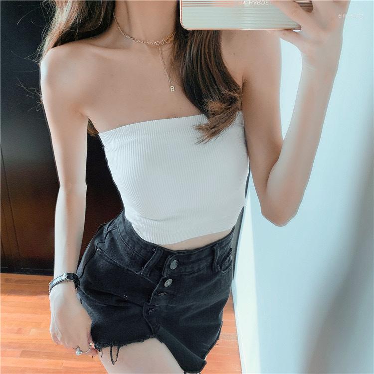

Bras Women Crop Tops Sexy Solid Color Camisole Ice Silk Tube Top Seamless Sports Tank Wireless Underwear Padded Bra Bralette Vest