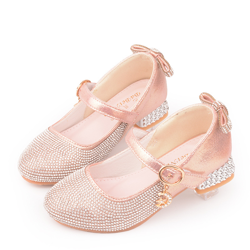 

Children's shoes spring and autumn girls' high heel princess shoes full diamond tide flower gilrs' Kitten heels, Silver