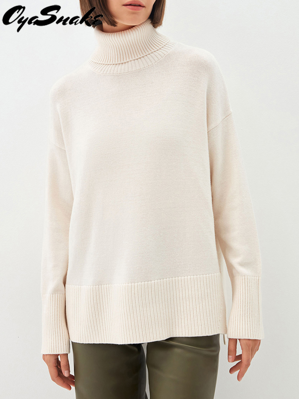 

Women' Sweaters Oyasnake Women Sweater Soft Autumn Spring Basic High-Collar Pullover Femme Solid Loose Jumper Knitted Clothes Winter 221201, Green