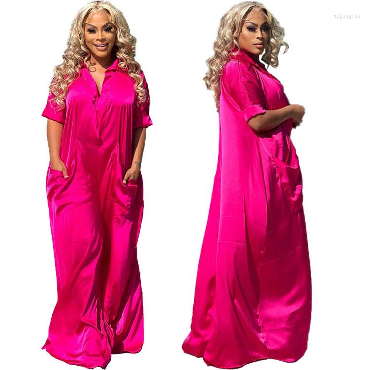 

Ethnic Clothing 2022 African Clothes Women Summer Sexy 3 Colors Short Sleeve V-neck Polyester Long Dress