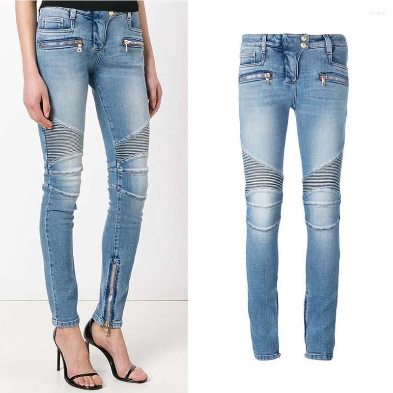 

Women' Jeans 2022 Spring And Autumn European American Star Fashion Women Washing Zipper Tight Elastic Small Foot Motorcycle, Blue