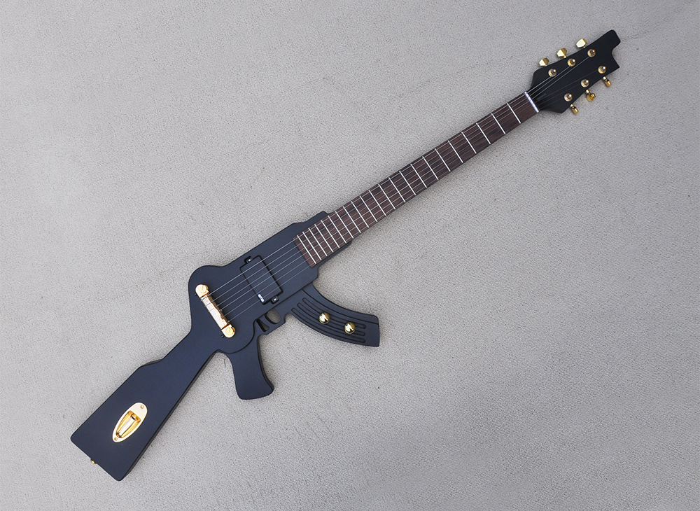 

Matte Black Gun Shaped Electric Guitar with Rosewood Fingerboard EMG Pickup Can be Customized As Request