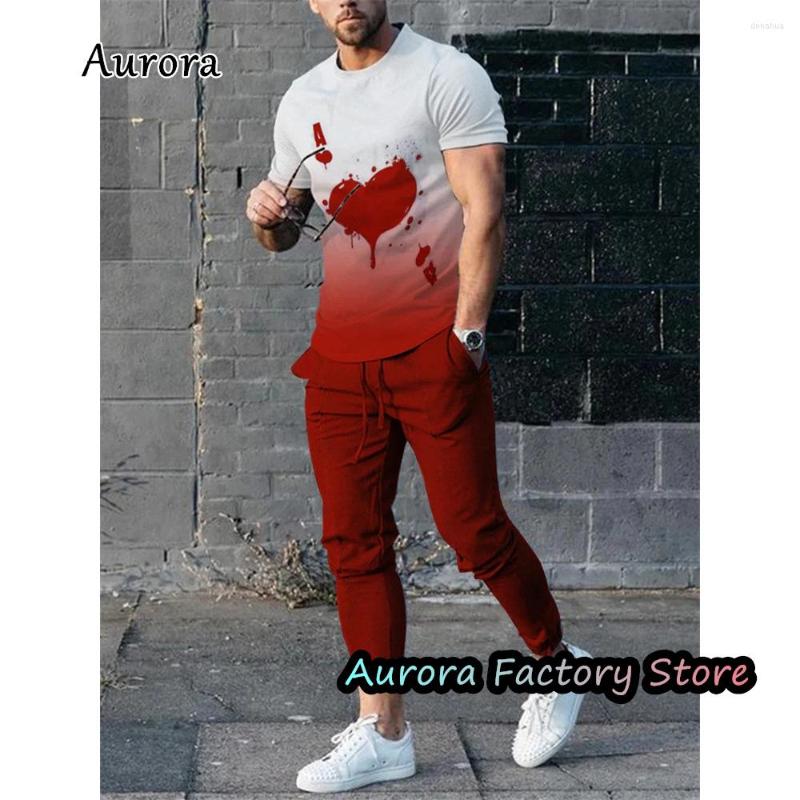 

Men's Tracksuits Men's Summer Casual Tracksuit Poker A Print T-Shirt Trousers Set Gradient Color Jogging Suit Fashion Outfit Male Chic, Set (2)