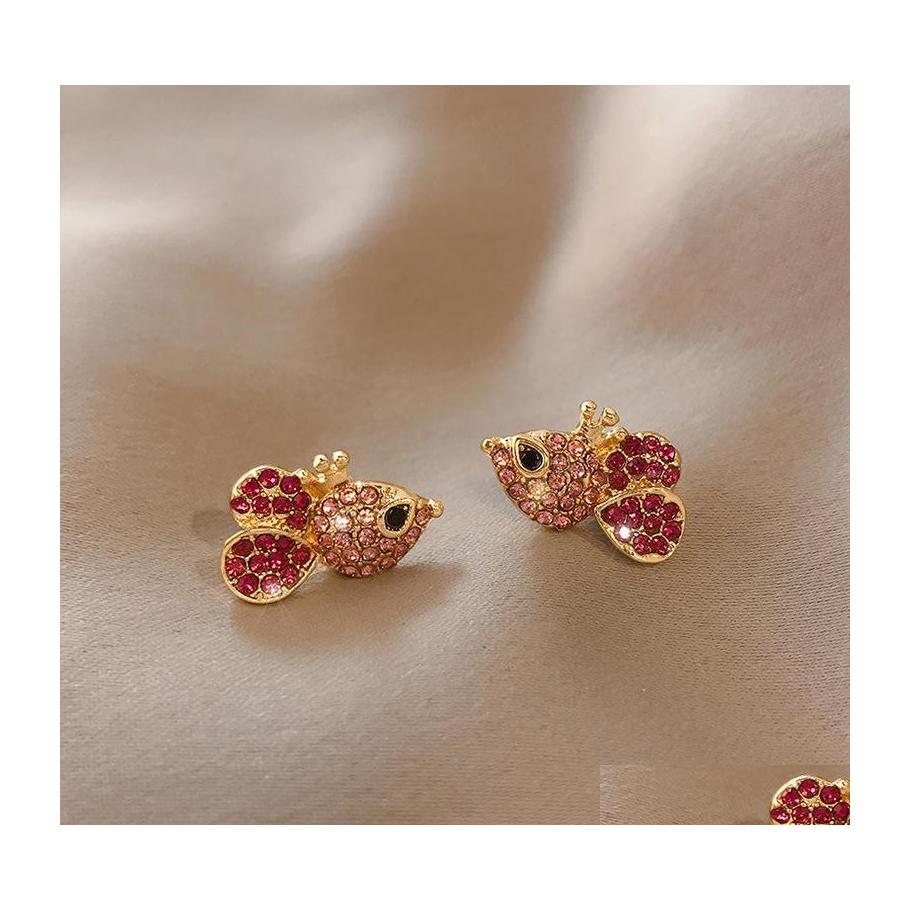 

Stud Fashion Jewelry S925 Sier Post Cute Mouse Stud Earrings Rhinstone Drop Delivery Dhov1