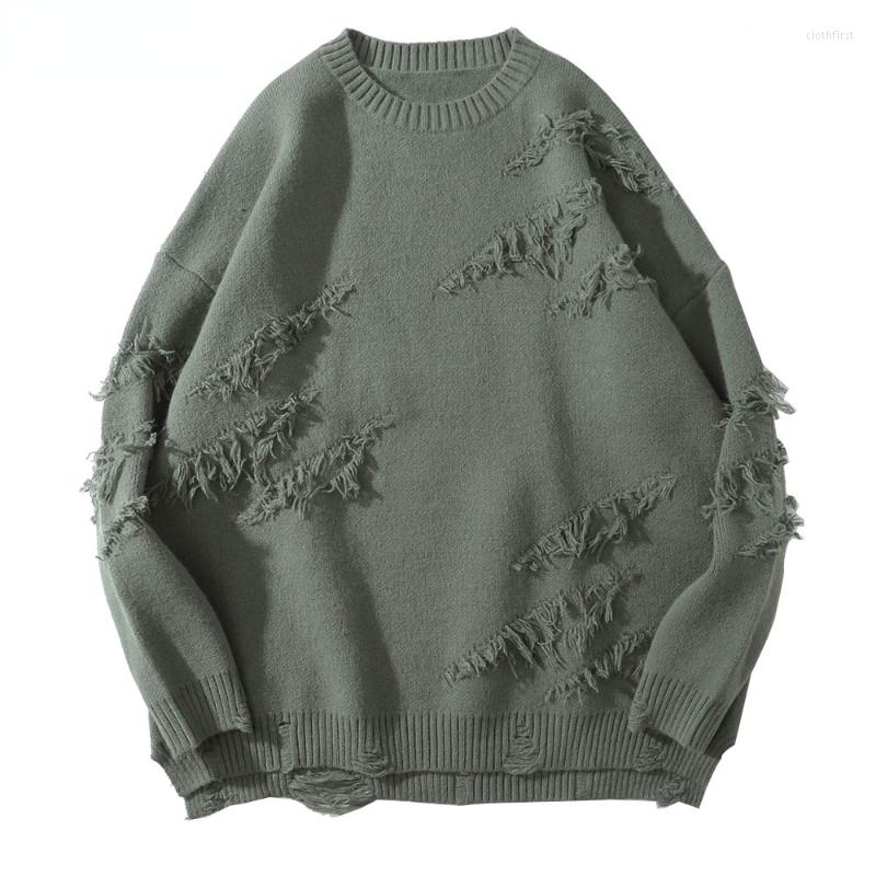 

Men' Sweaters Harajuku Knitwear Distressed Destroyed Knitted Jumper Loose Streetwear Men Hip Hop Fashion Casual Pullover Tops, Black