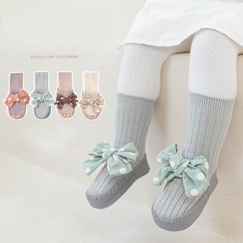 

First Walkers Infants Toddlers Child Baby Girls Mid Calf Length Socks Inddor Non-slip Shoes 1 Pair Lace Long Stockings Bowknot School, Purple
