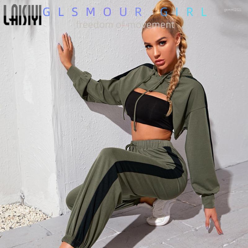 

Women' Two Piece Pants 2 Autumn Outfits Women' Workout High Waist Tracksuit Long Sleeves Crop Top Hooded Loose Sweatpants Winter, 2pcs green