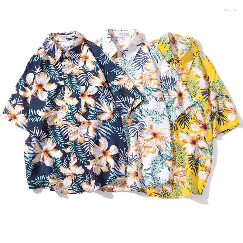 

Men' Casual Shirts Men Shirt Short Sleeve 2022 Arrival Summer Loose Flowers Leaves Pretty Male Thin Student Korean Style S26, 1035yellow