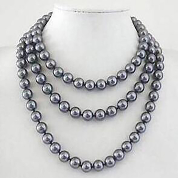

Fashion Jewelry round 10mm gray shell pearl necklace 50" AAA
