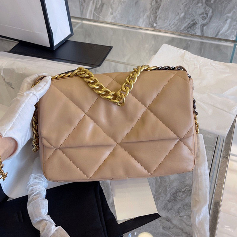 

Womens 19Series Light Brown Cross Body Quilted Bags Classic C Single Flap Real Leather With Serial Number Large Capacity Outdoor Sacoche Designer Handbags 26CM, Box