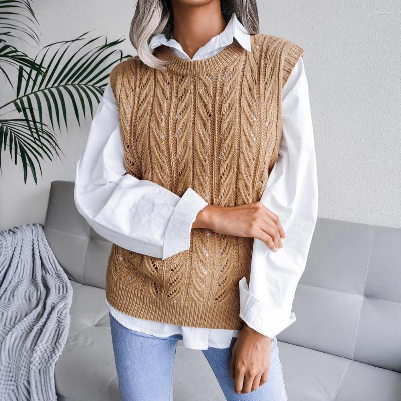 

Women' Vests Knitted Vest Solid Color Warm Coldproof Lady Autumn Winter Sleeveless Sweater Jumper Streetwear, Khaki