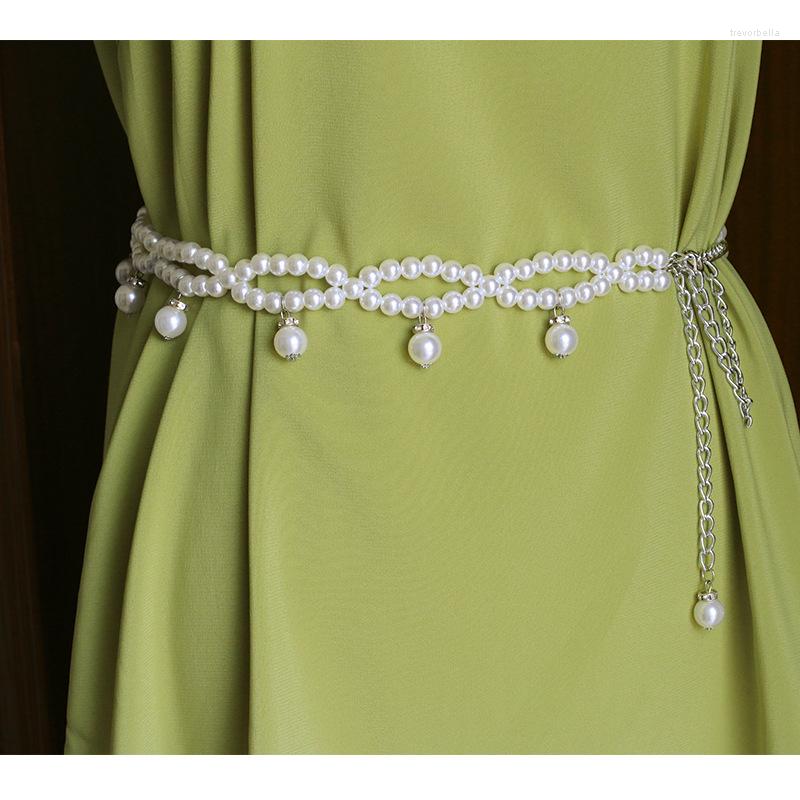 

Belts Ladies Designer Waist Pearl Tassel Pendant Decorative Belt Chain For Girls Dress Jeans Clothing Accessories, Black