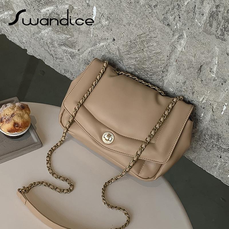 

Shoulder Bags 2022 High Quality Soft Cloud Feeling Simple Vintage Chain Flap Messenger Crossbody Women Female Handbags Purses, Beige