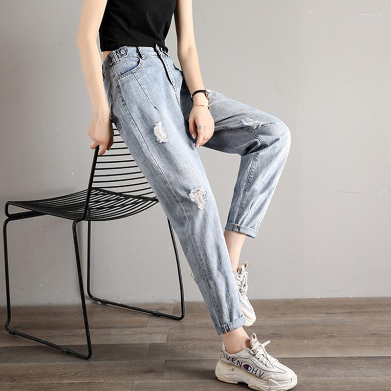 

Women's Jeans Women 2022 Spring Summer Casual Vintage Elastic High Waist Washed Holes Loose Ladies Harem Pants Pantalon, 06