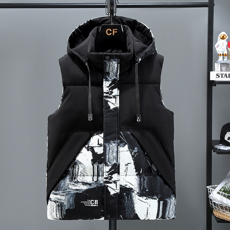 

Men's Vests 3683 Autumn Winter Hooded Vest Men Outerwear Waistcoat Sleeveless Jacket Slim Warm Printed Men's Vest Plus Size 7XL 8XL 221202, Gray