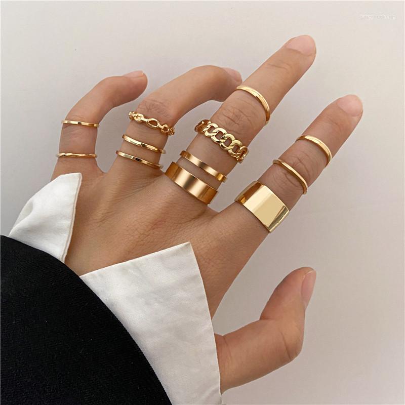 

Cluster Rings LETAPI 10 Pcs/set Bohemian Gold Color Wide Set For Women Girls Simple Chain Finger Tail Jewelry Bijoux Gifts