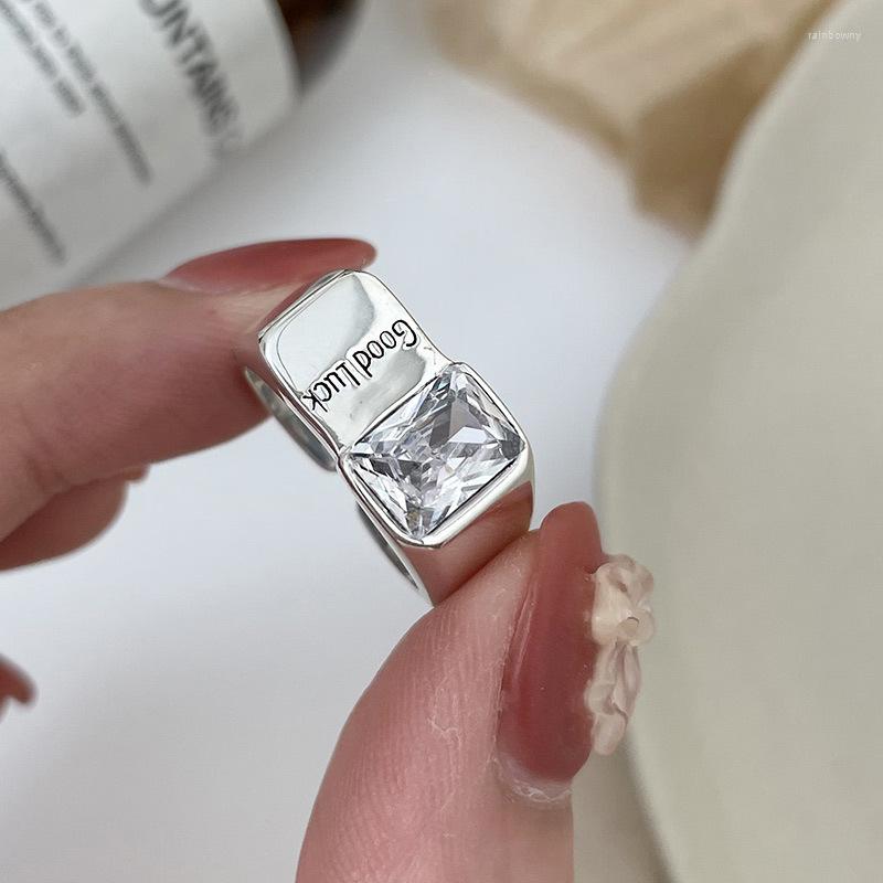 

Cluster Rings Silver Color Thick Plated Zircon Good Luck Ring Openwork Adjustable Size For Women Gift Fashion Jewelry