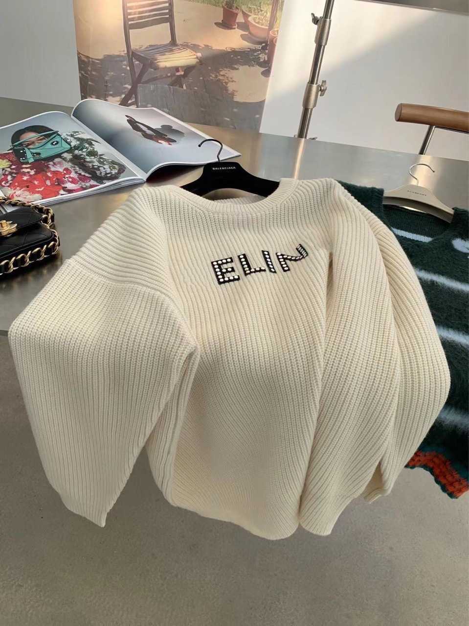 

Women's Jacket Sweater Coat Cell 22FW Celebrity Small Design 22ss and Patch Letter White Rivet Round Neck SweaterElegant Classic Fashion, Gray