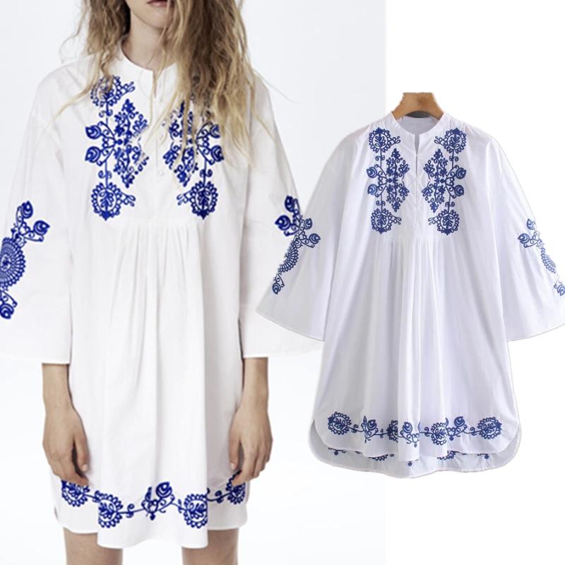 

Casual Dresses Jenny&Dave Mini Women Vestidos De Fiesta Noche Indie Folk Vintage Bohemian Flower Embroidery Loose Summer SexyVestidos, White