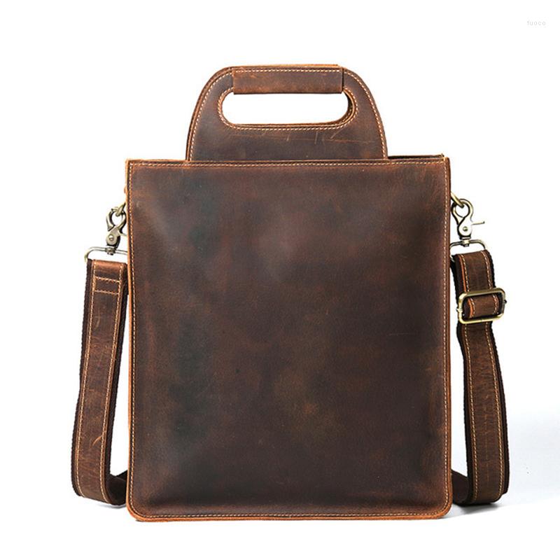 

Evening Bags Casual Vertical Totes Bag Handbag Retro Crazy Horse Skin Leather Men's Briefcase Men Shoulder Male Business, Brown