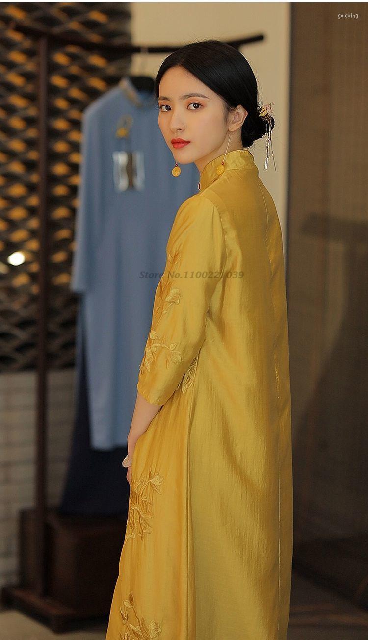 

Ethnic Clothing 2022 Chinese Dress Flower Embroidery Cheongsam Party Qipao Streetwear Vestido Oriental